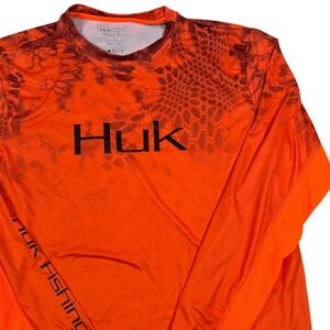 Huk Kryptek Inferno Orange Fishing Long Sleeve Performance‎ Shirt Mens Large
